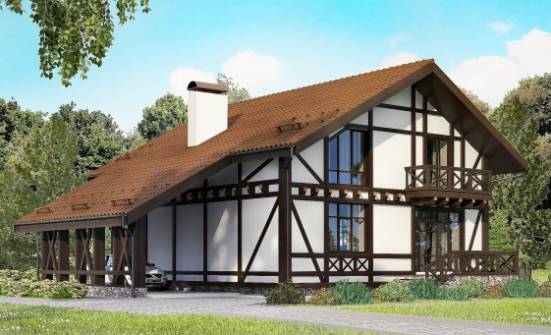 155-002-П Проект двухэтажного дома мансардой, гараж, небольшой домик из теплоблока Бабаево | Проекты домов от House Expert