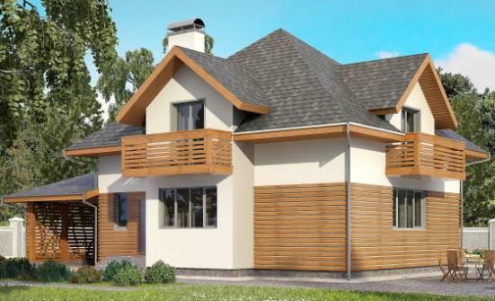 155-004-П Проект двухэтажного дома с мансардой, гараж, бюджетный домик из газобетона Устюжна | Проекты домов от House Expert