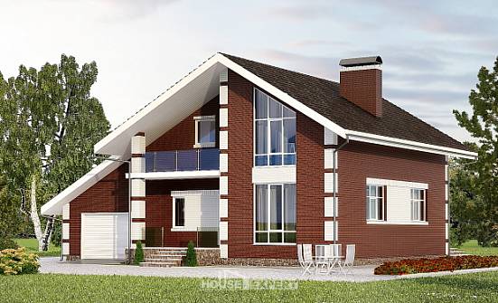 180-001-Л Проект двухэтажного дома с мансардой и гаражом, современный домик из газосиликатных блоков Вытегра | Проекты домов от House Expert