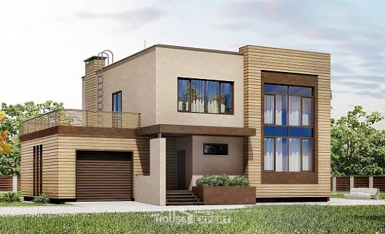 220-003-Л Проект двухэтажного дома и гаражом, средний дом из пеноблока Великий Устюг | Проекты домов от House Expert