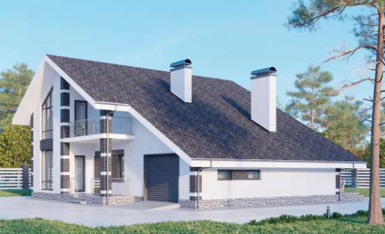 190-008-П Проект двухэтажного дома с мансардным этажом и гаражом, средний домик из бризолита Вытегра | Проекты домов от House Expert