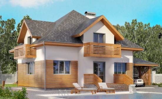 155-004-П Проект двухэтажного дома с мансардой, гараж, бюджетный домик из газобетона Устюжна | Проекты домов от House Expert