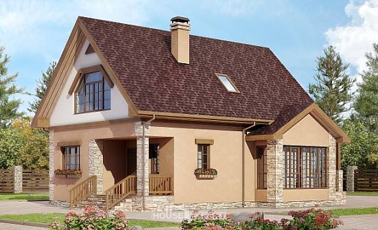 140-002-П Проект двухэтажного дома с мансардой, простой домик из пеноблока Устюжна | Проекты домов от House Expert