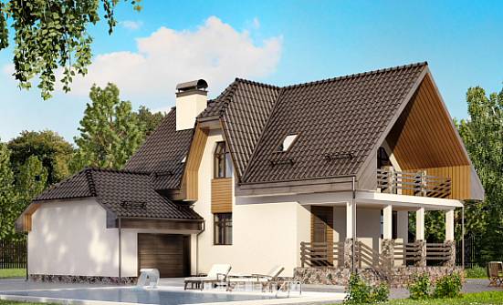 150-001-Л Проект двухэтажного дома с мансардным этажом и гаражом, недорогой дом из арболита Великий Устюг | Проекты домов от House Expert