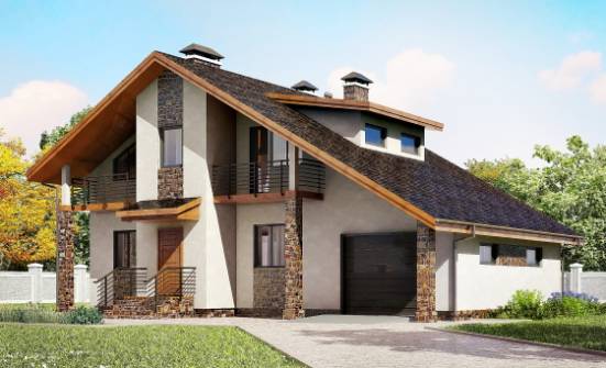 180-008-П Проект двухэтажного дома с мансардным этажом и гаражом, простой дом из блока Устюжна | Проекты домов от House Expert