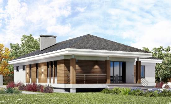 165-001-П Проект одноэтажного дома и гаражом, простой загородный дом из теплоблока Череповец | Проекты одноэтажных домов от House Expert