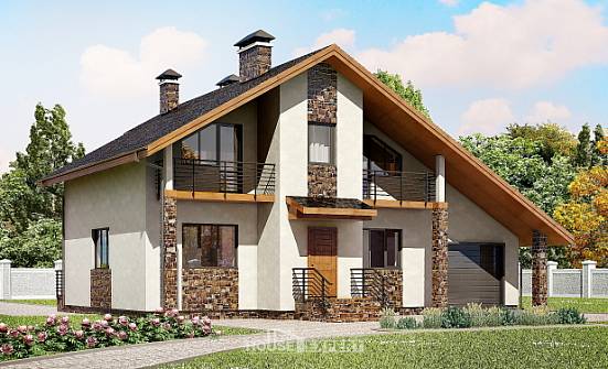 180-008-П Проект двухэтажного дома с мансардным этажом и гаражом, простой дом из блока Устюжна | Проекты домов от House Expert