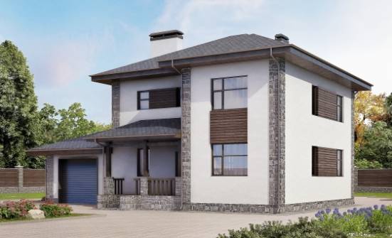 185-004-Л Проект двухэтажного дома и гаражом, классический коттедж из поризованных блоков Тотьма | Проекты домов от House Expert