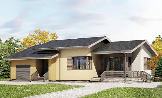 135-002-Л Проект одноэтажного дома и гаражом, красивый коттедж из твинблока Вытегра | Проекты домов от House Expert