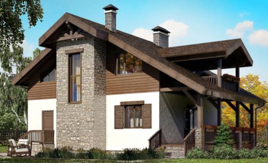 150-004-Л Проект двухэтажного дома мансардный этаж, простой домик из бризолита Устюжна | Проекты домов от House Expert