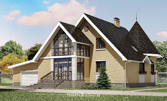250-001-Л Проект двухэтажного дома с мансардой и гаражом, красивый домик из поризованных блоков Вологда | Проекты домов от House Expert