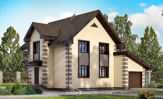 160-004-П Проект двухэтажного дома и гаражом, простой дом из твинблока Вологда | Проекты домов от House Expert