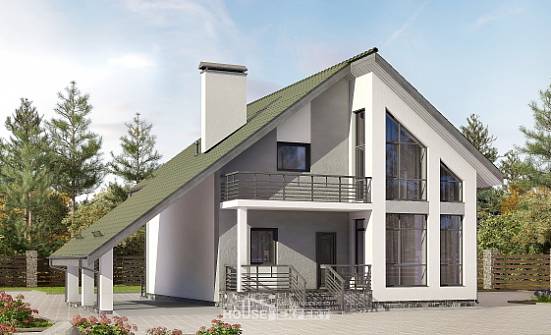 170-009-Л Проект двухэтажного дома с мансардным этажом и гаражом, простой загородный дом из бризолита Бабаево | Проекты домов от House Expert