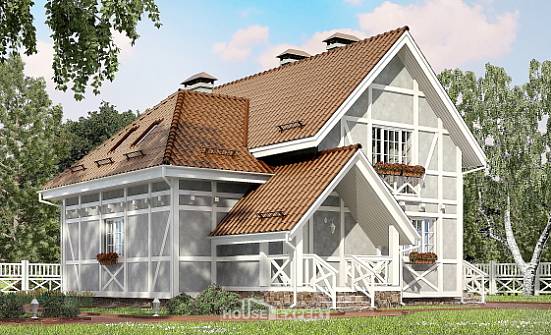 160-003-Л Проект двухэтажного дома с мансардным этажом, доступный домик из арболита Устюжна | Проекты домов от House Expert