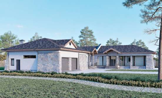 280-004-Л Проект одноэтажного дома, гараж, уютный загородный дом из бризолита Тотьма | Проекты домов от House Expert