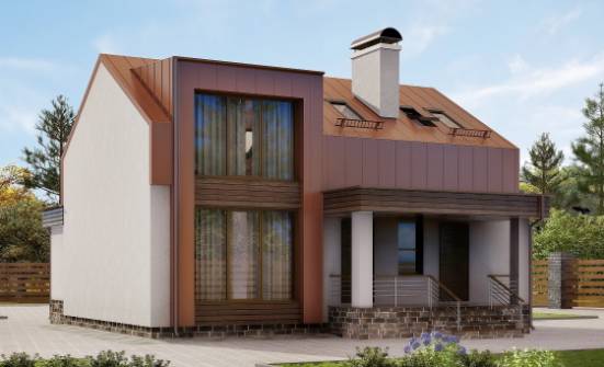 120-004-Л Проект двухэтажного дома с мансардой, современный загородный дом из блока Вытегра | Проекты домов от House Expert
