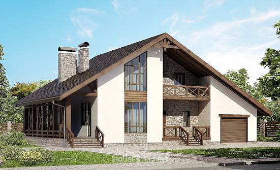 265-001-П Проект двухэтажного дома с мансардным этажом, гараж, большой домик из газобетона, Тотьма
