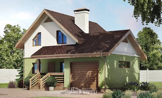 120-002-П Проект двухэтажного дома с мансардой и гаражом, небольшой загородный дом из газобетона Вытегра | Проекты домов от House Expert