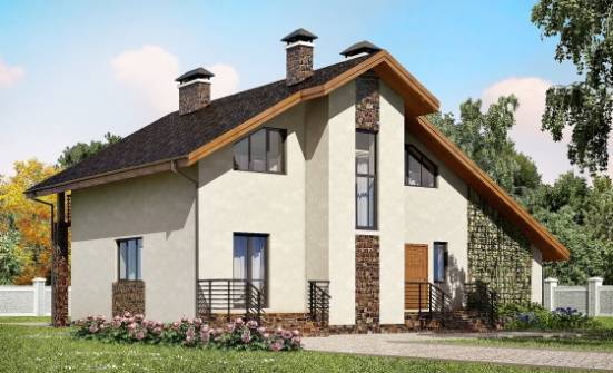 180-008-Л Проект двухэтажного дома с мансардой и гаражом, красивый домик из газобетона, Вытегра
