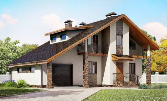 180-008-Л Проект двухэтажного дома с мансардой и гаражом, красивый домик из газобетона, Вытегра