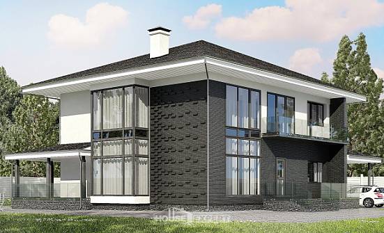 245-002-П Проект двухэтажного дома и гаражом, красивый коттедж из теплоблока, Вологда