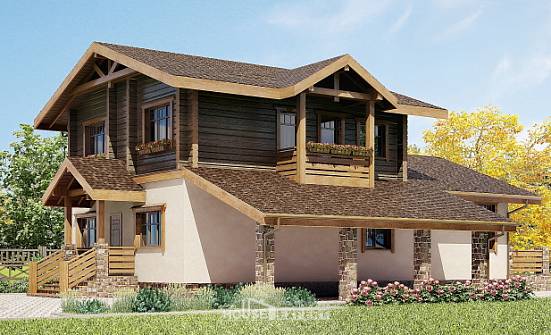 170-004-П Проект двухэтажного дома с мансардным этажом, гараж, экономичный коттедж из арболита из дерева, Бабаево